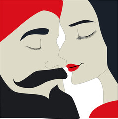 Valentine Day couple kissing illustration