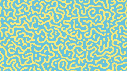 Fototapeta premium Abstract Organic Pattern of Yellow Lines on a Blue Background, Organic Flowing Shapes