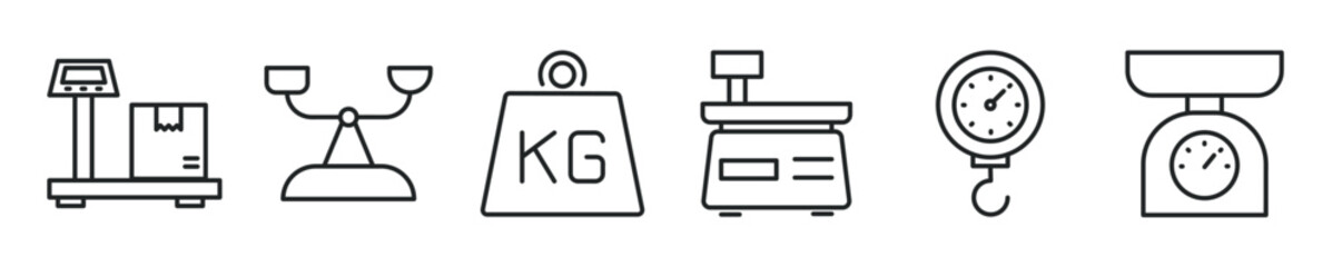 Weight scale thin line icon set. Web minimal editable stroke icons