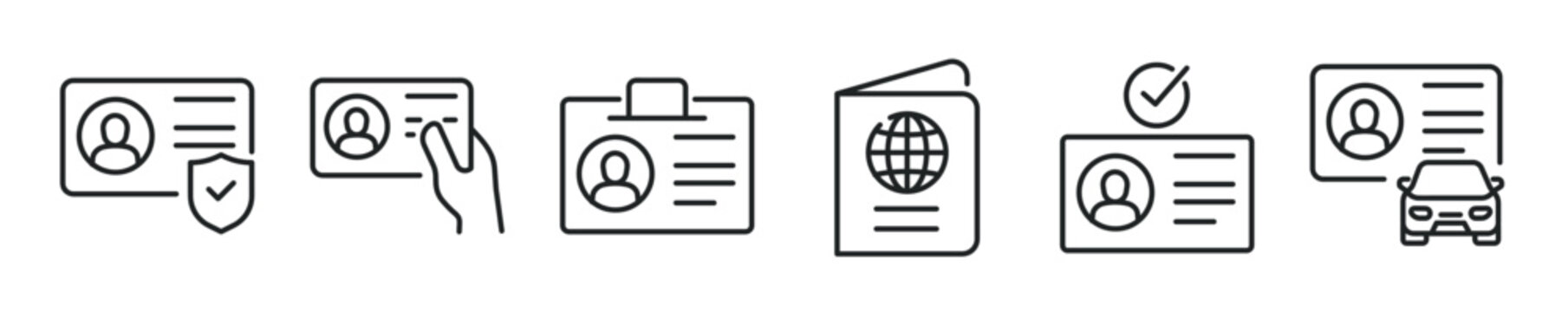 ID Card thin line icon set. Web minimal editable stroke icons