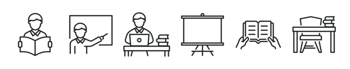Classroom thin line icon set. Web minimal editable stroke icons