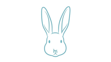 Obraz premium Minimalist Blue Art Illustration of a Rabbit Head with Long Ears on White Background