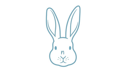 Obraz premium Cute Minimalist Blue Rabbit Face Outline with Long Ears on White Background