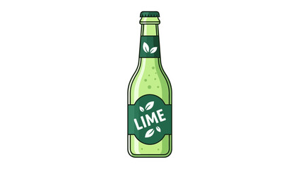 Refreshing Lime Flavored Beverage Bottle with Green Leaves and Bubbles
