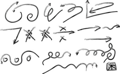 An image of a handwritten or drawn doodle page with various swirling patterns and arrows