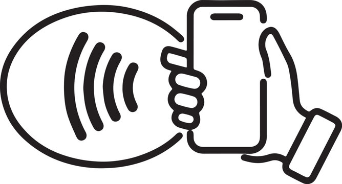 Hand holding smartphone for wireless payment or data transfer