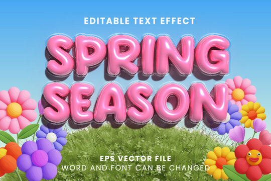 Spring season pink balloons inflated editable text effect