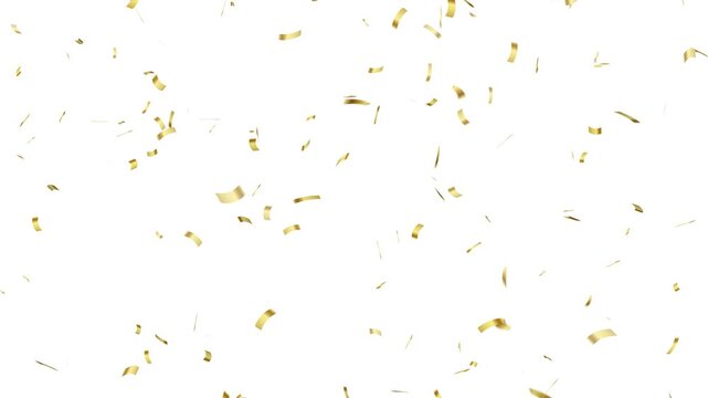 Falling festive confetti on transparent background. golden confetti slow motion overlay.