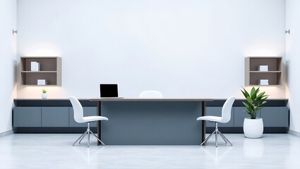 Generative AI minimalistic modern office workspace with sleek furniture and plants