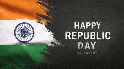 Indian republic day concept. Indian flag with the text Happy republic day against a blackboard background. 26 January