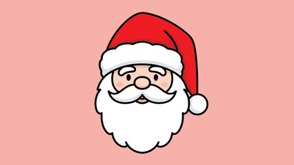Cute Cartoon Santa Claus Face with White Beard and Red Hat on Pink Background
