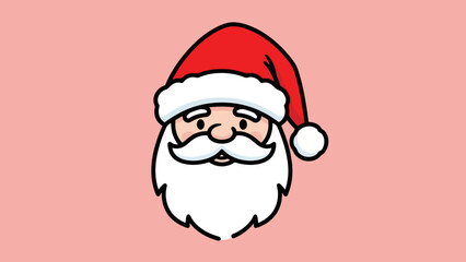 Cute Cartoon Santa Claus Face with Red Hat and White Beard on Pink Background