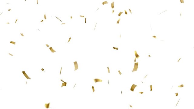 Golden confetti falling celebration background loop. Gold confetti falling on transparent background. luxury gold confetti explosion festive animation.