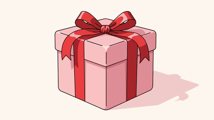 Pink Gift Box with Red Ribbon and Bow, Isolated on Light Background