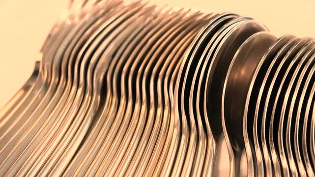 Polished forks and spoons gathered after washing showing bright clean surfaces and organized kitchen atmosphere with shining metal tableware displayed in a neat fresh setting ready for daily dining u