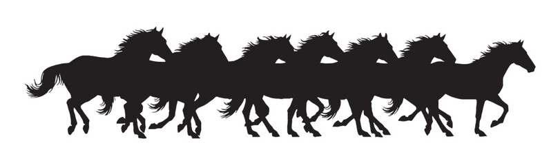 Herd of Horses Gallops Fast Silhouette,Herd of Horses Silhouettes,Vector Horse Herd Silhouettes,Galloping Horses Silhouettes,horse herd vector © Files for Builders