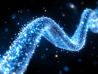 Glowing blue particle wave in dark space with sparkling lights
