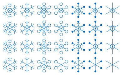 様々な形の雪の結晶アイコンのベクターイラストセット