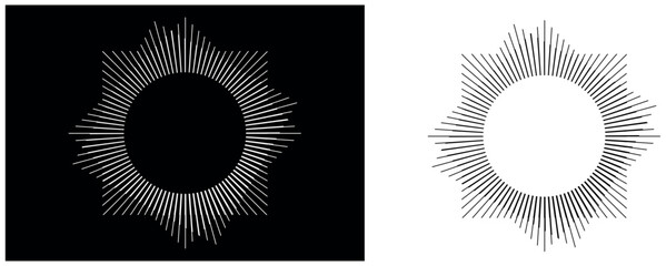 Simple line art snowflake icons: elegant winter decoration. Abstract art geometric background with vertical lines. Optical illusion with waves and transition.