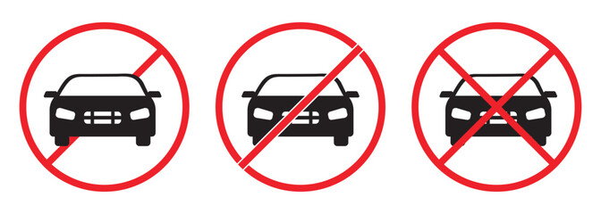 car, automobile, vehicle, traffic, road, sign, symbol, prohibition, restriction, no entry, forbidden.  no cars allowed signs silhouette. no parking prohibited sign on white background. 