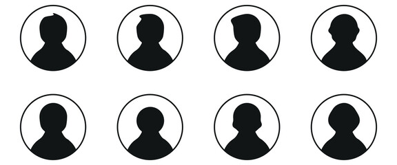 Simple Gray Avatar Icons Representing Male And Female Profiles. Avatarasphalt, background, city account icon vector. user icon set person profile contact people group team outline stroke social.