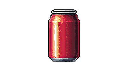 Pixel art soda can icon retro 8 bit style beverage symbol colorful digital illustration isolated on white background