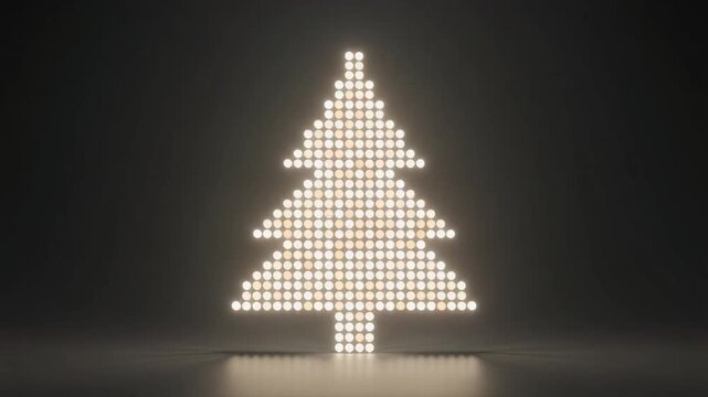 A glowing Christmas tree made of many small light bulbs against a dark background, creating a festive and digital pixel art effect.