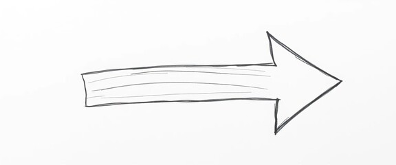 A roughly drawn arrow, pointing right, with visible pencil strokes and slight imperfections,  pointer,  movement