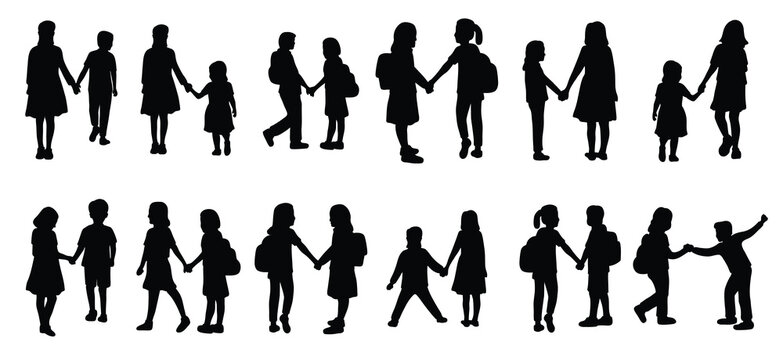 collection of silhouettes of children holding hands of siblings