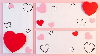 Valentine s day card design with red and pink hearts on white background
