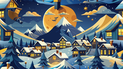 Snowy village under full moon © md