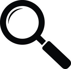 Magnifying glass icon, search symbol, zoom tool, inspection graphic, black and white, minimal design, digital interface, web app element