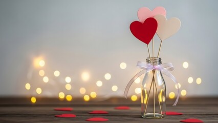 Romantic ambiance with a heart shaped decoration and warm lighting