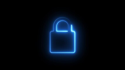 Protection concept on the transparent background. Glowing neon lock animation icon security privacy password protection safety animated on black background. 4k video animation. - Powered by Adobe