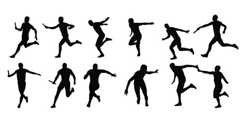man relay run sport silhouettes illustration set