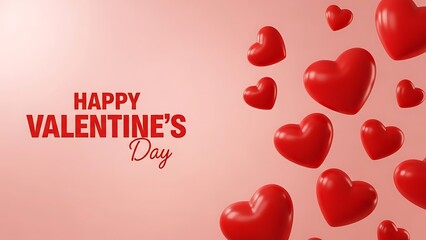 Valentine s day greeting with red hearts on pink background