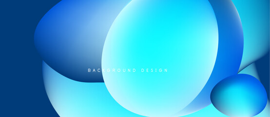 Abstract blue shapes overlap, creating dynamic gradient effect. Smooth curves suggest movement, modern design aesthetic.