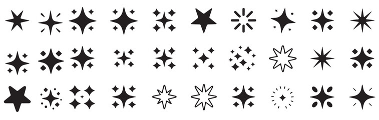 Obraz premium thirty black sparkle star twinkle icons set isolated