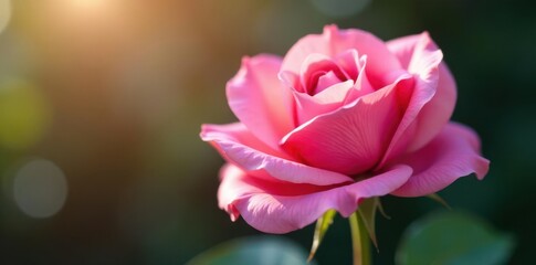 Fully opened pink rose, soft light, smooth petals , pastel pink, bloom