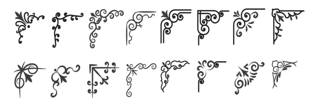 vector illustration of decorative corner frame set set hand