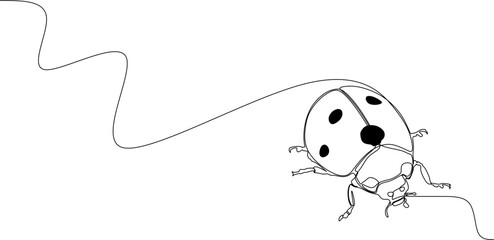 Continuous one-line drawing of a detailed ladybug or ladybird beetle with its characteristic spotted shell.
