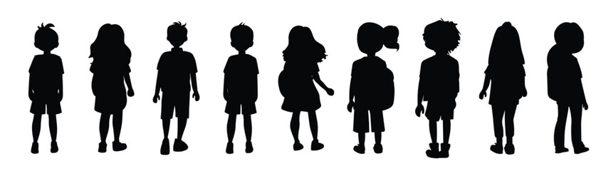 vector silhouette of back view children going to school  © Zooh