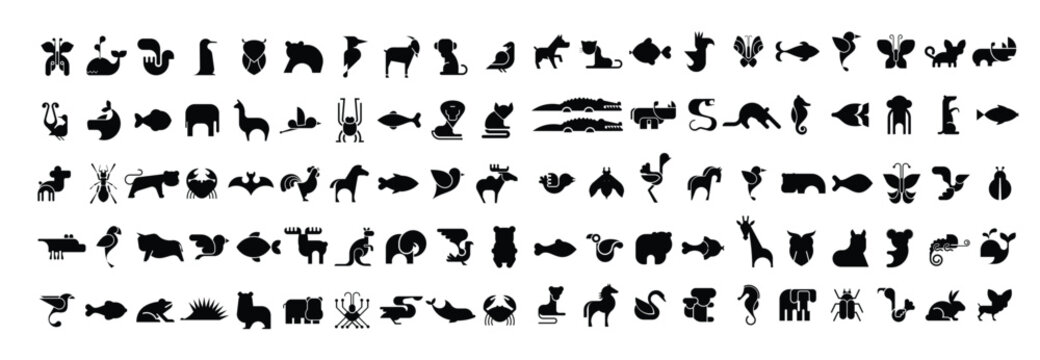 vector silhouettes of animals mammals birds fish insects