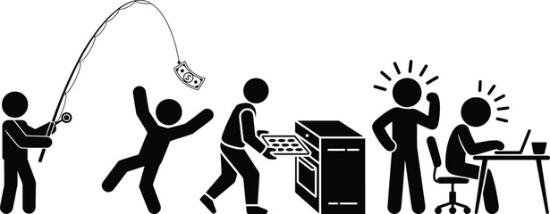 From motivation to work and ideas: a career progression stick figure sequence