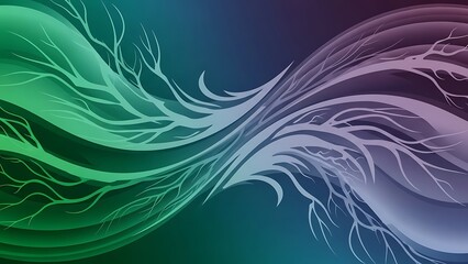 Vibrant abstract wave design with swirling patterns in green and purple hues.