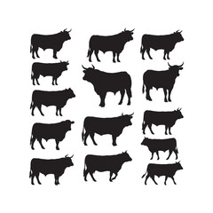 Cow Silhouettes Collection,Cows Silhouettes,Vector Cow Silhouettes,Farm Cattle Silhouettes,cow vector