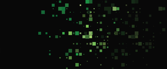 Abstract Green Squares on Black, Pixelated Geometric Pattern, Minimalist Design for Digital Backgrounds, adds a techy, modern feel to web design or presentations