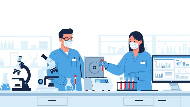 laboratory scientists conducting research with advanced equipment in a modern lab setting