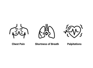 Chest Pain Shortness of Breath Palpitations Minimal Bold Line Icon Set