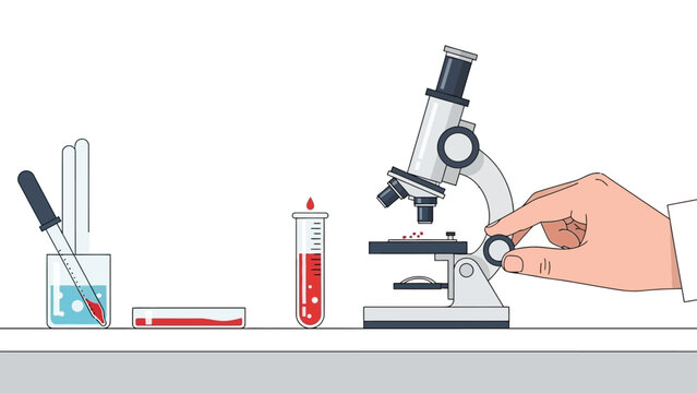 laboratory science equipment including test tubes microscope and sample slide with hand handling